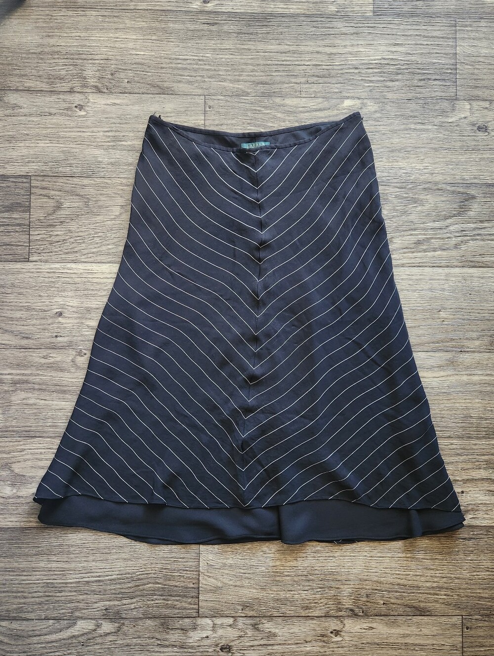 Lauren Ralph Lauren Silk Black Pinstripe Midi Skirt Size 16
